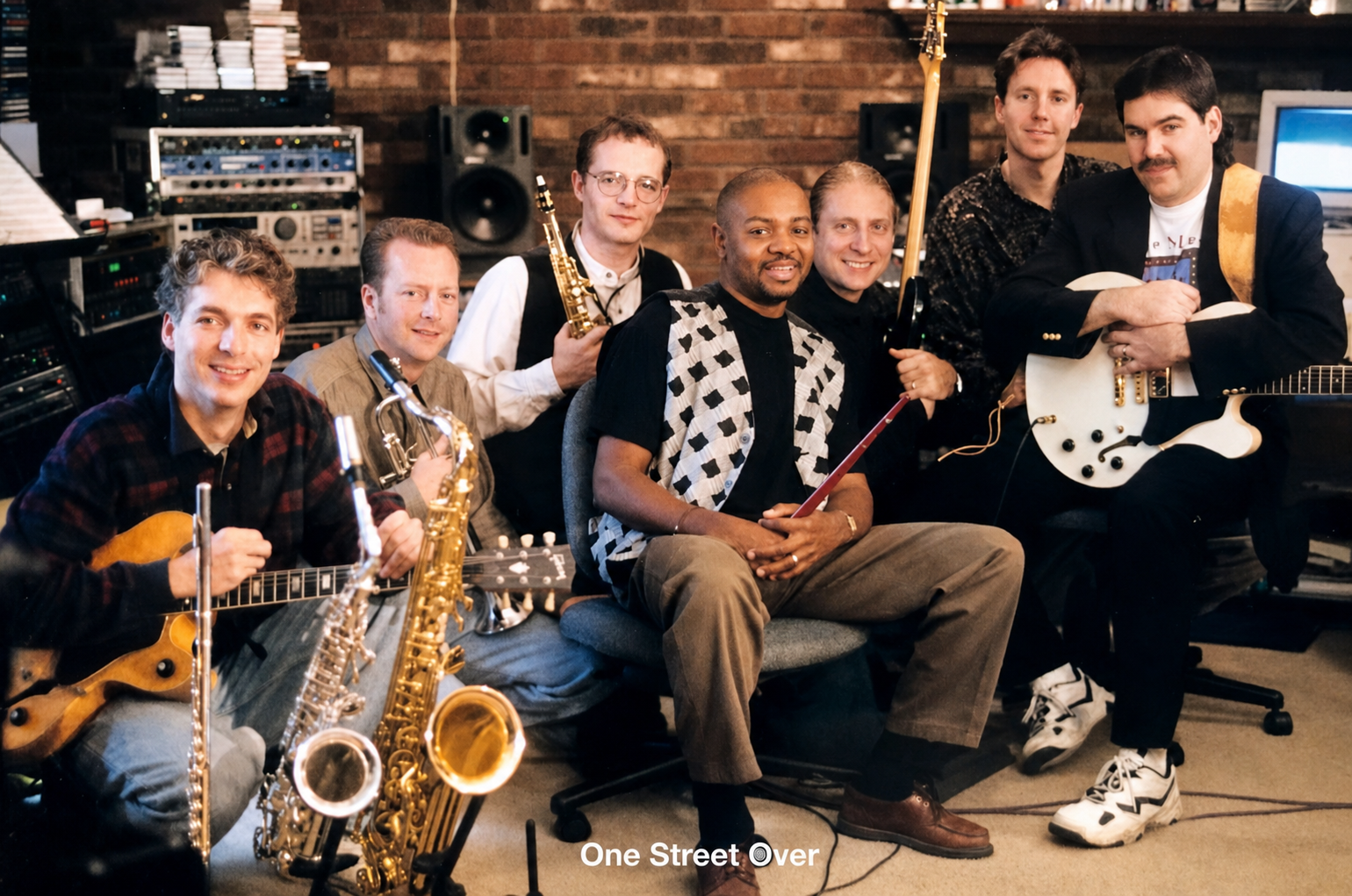 The original seven-member One Street Over band in Nashville, Tennessee, in 1999